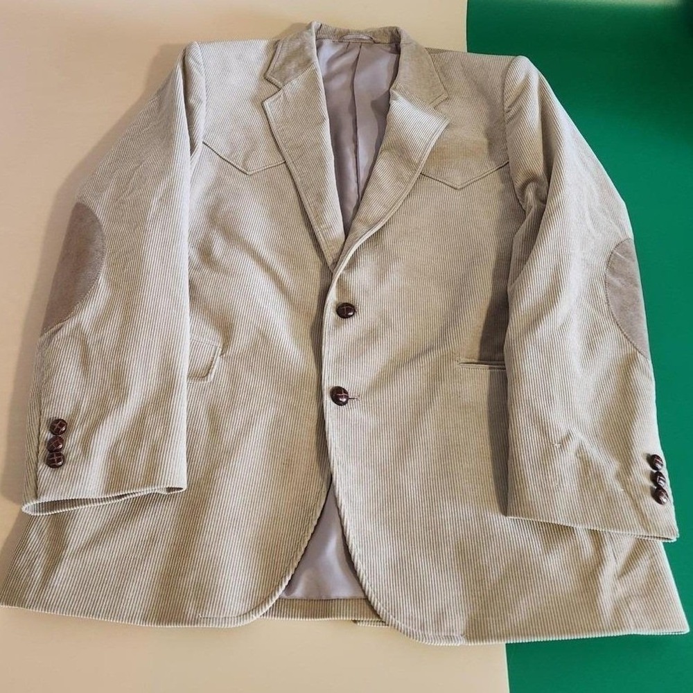 Circle S Western Blazer Mens 42R Tan Corduroy Elbow Patches Yoke Sport Coat Y2K
